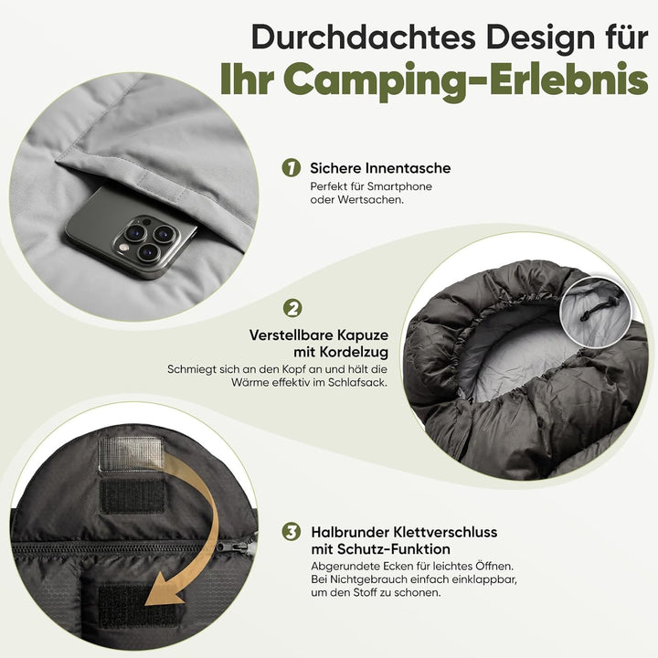 Sekey Schlafsack 220 x 80 cm - 1,45 kg 3-Jahreszeiten-Deckenschlafsack, 2-in-1 als Decke nutzbar, 10