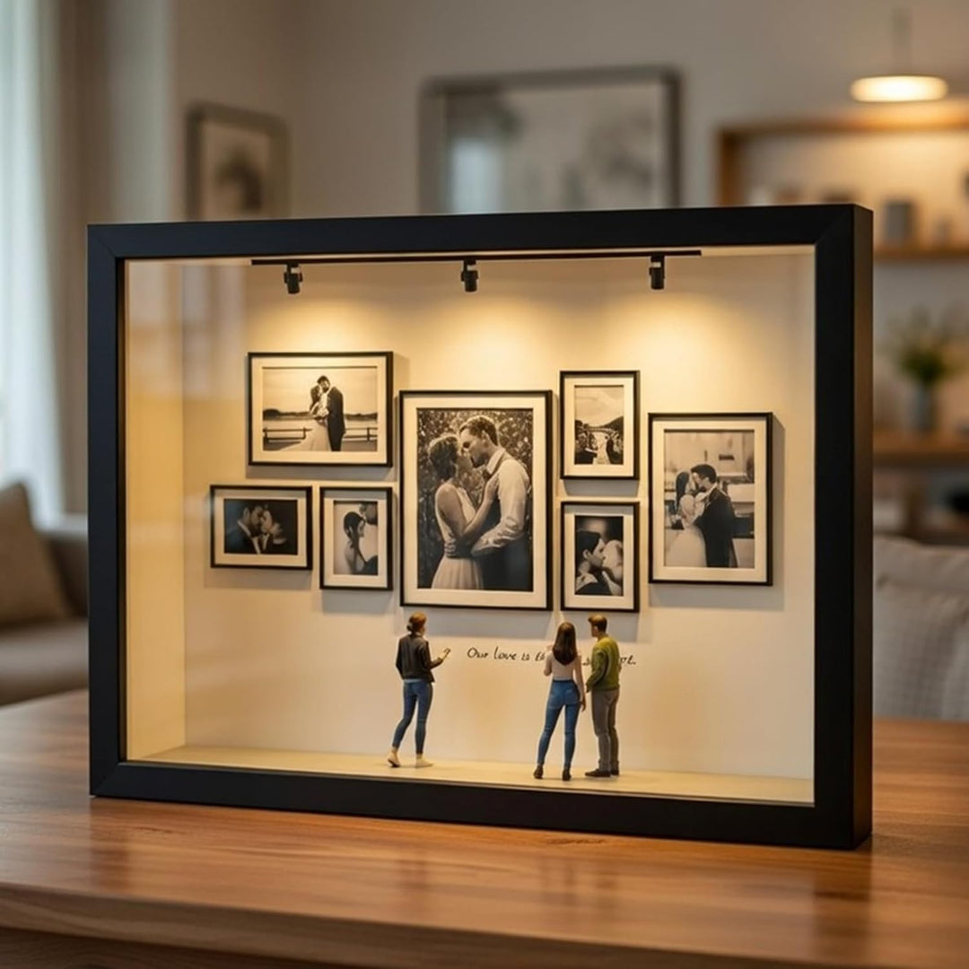 Pipihome DIY Mini Museum Bilderrahmen, Mini Figuren Menschen Museum Silhouette Box mit Golden Rahmen