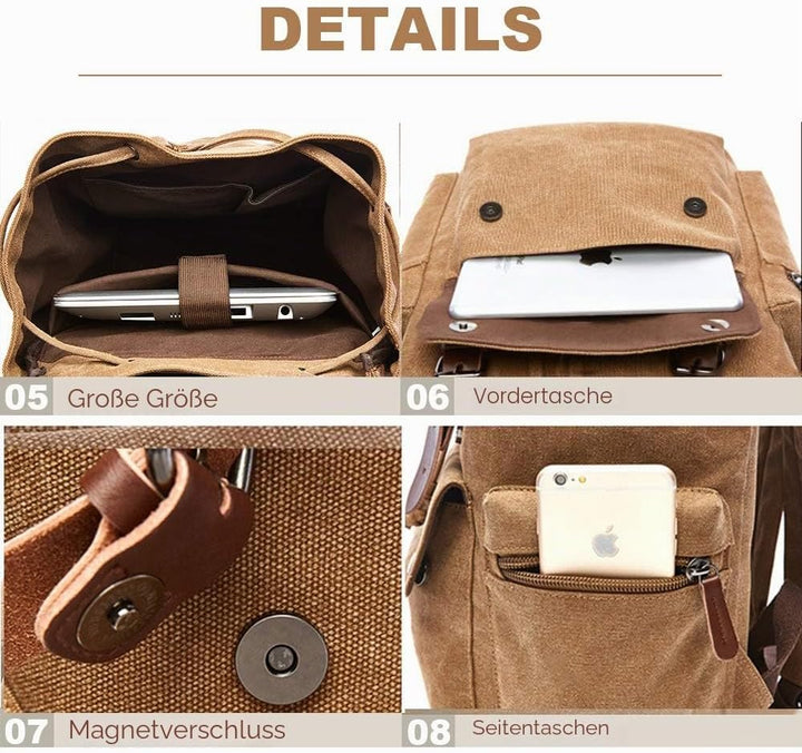 Rufun Leinwand Rucksack Jahrgang für Laptop Tagesrucksack Wandern Reisen Grosse Kapazität Tasche Uni