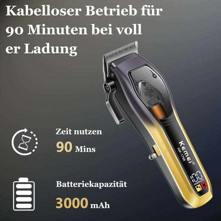 KEMEI Professionelle Haarschneidemaschine für Herren, 9000 U/min, wiederaufladbar, kabellos, mit LED