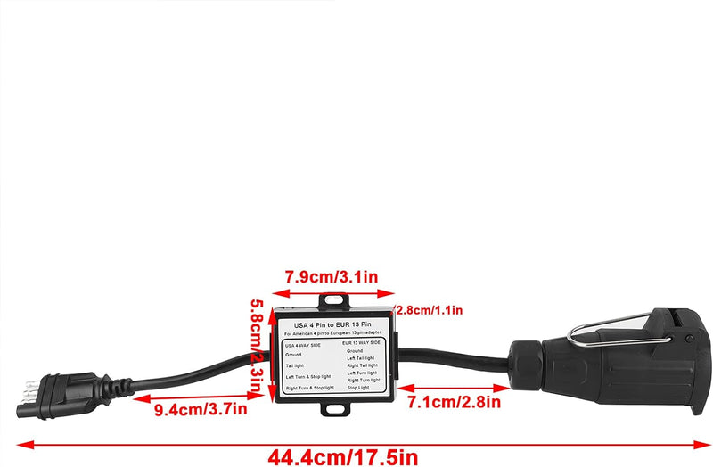 Trailer Connector US, Plug to EU 13 Pin Portable 4 Pin Flat Light Circuit Wiring Converter