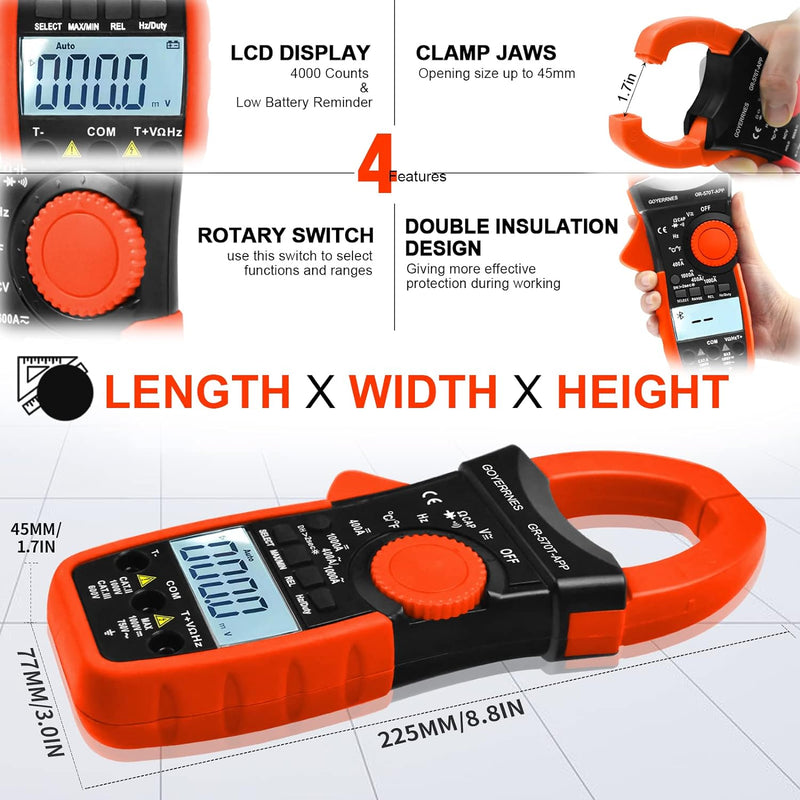 Digitales Zangenmessgerät, TRMS 4000 Counts Zangenmessgerät AC/DC, GR-570T-APP Auto Range Tester Met