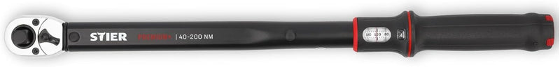 STIER Drehmomentschlüssel Premium+, Umschaltknarre mit 1/2 Zoll Aufnahme, Anzugsmoment: 40-200 Nm, L