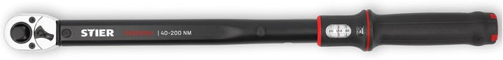 STIER Drehmomentschlüssel Premium+, Umschaltknarre mit 1/2 Zoll Aufnahme, Anzugsmoment: 40-200 Nm, L
