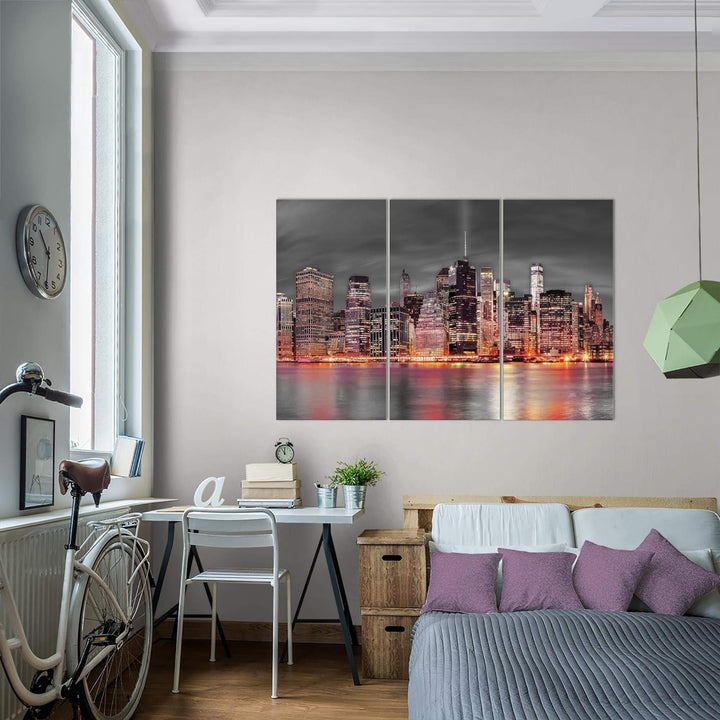 Runa Art Wandbilder New York Bild XXL Wohnzimmer Büro Rot Stadt Skyline 120 x 80 cm 3 Teilig 014031b