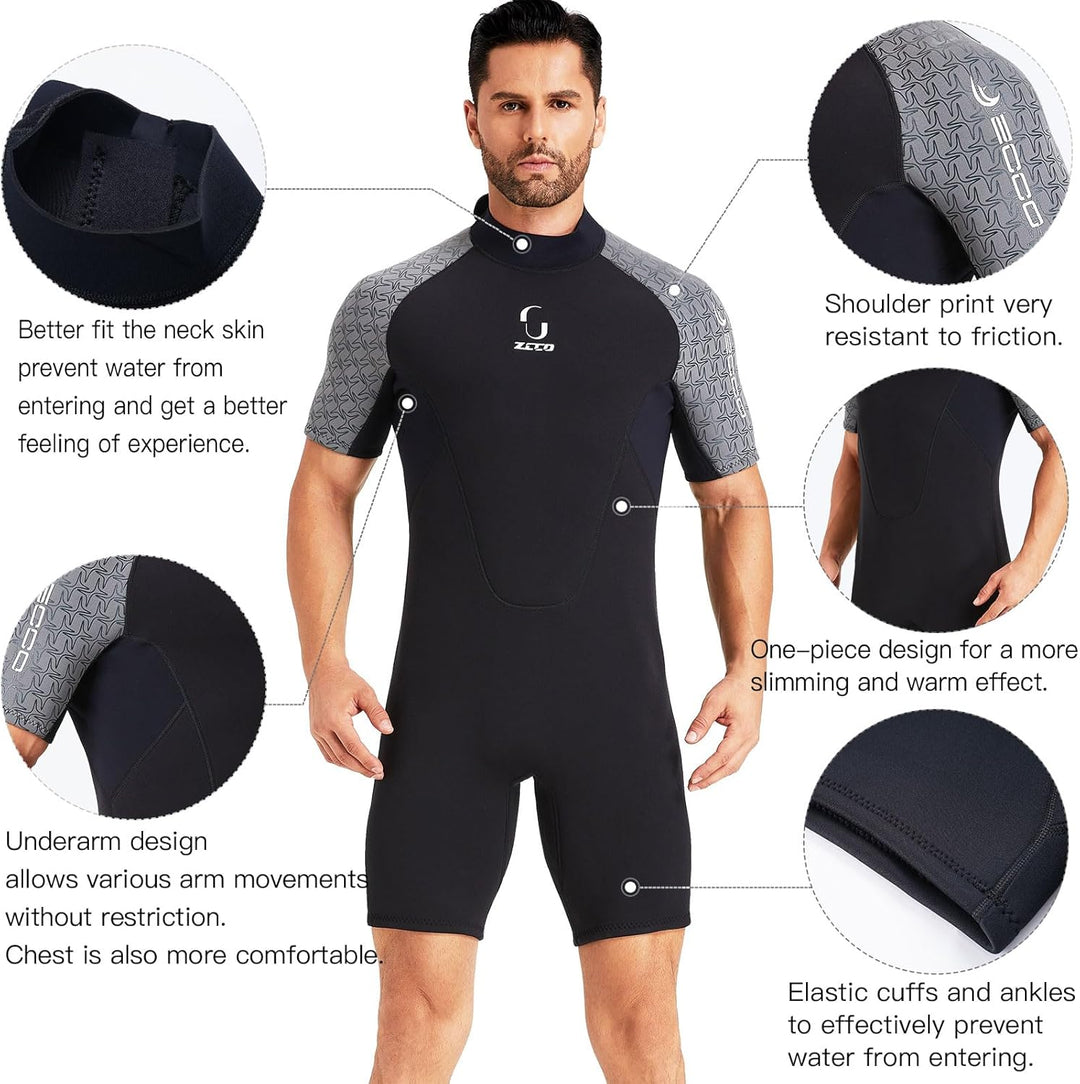 Neoprenanzug Damen Rückenreissverschluss Kurzer Neoprenanzug Herren 3mm Neopren Kurzarm Neoprenanzug