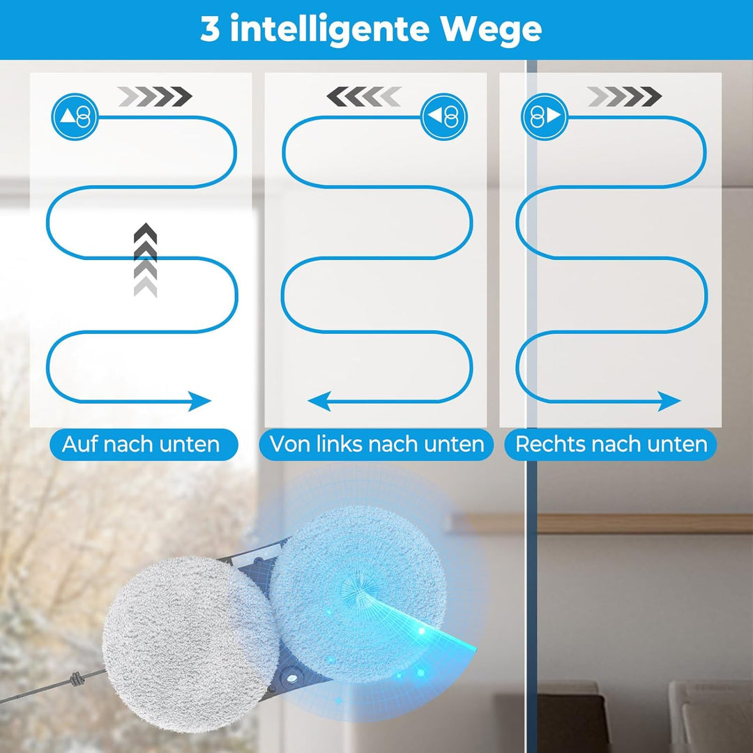 Fensterputzroboter, 5600 Pa Fensterroboter mit Automatische Doppel-Sprühfunktion, 3 Reinigungsmodi,