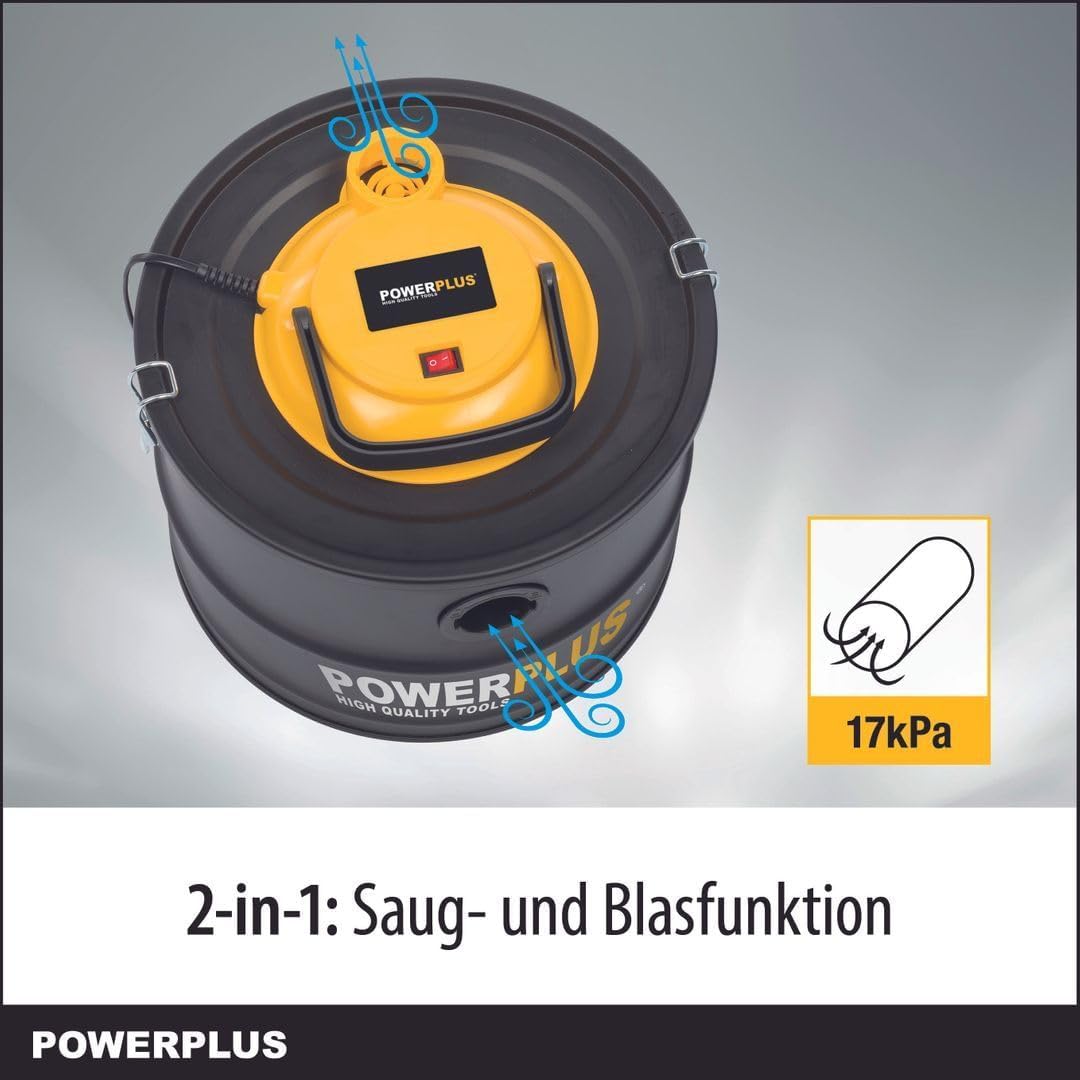 POWERPLUS elektrischer Aschesauger POWX3000-1000W Aschestaubsauger für Kamin, Ofen, Holzofen - Asche