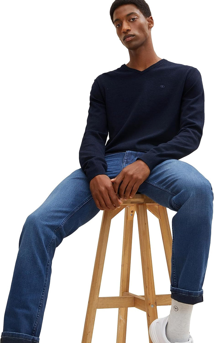 TOM TAILOR Herren Strickpullover mit V-Ausschnitt S 13160 - Knitted Navy Melange, S 13160 - Knitted