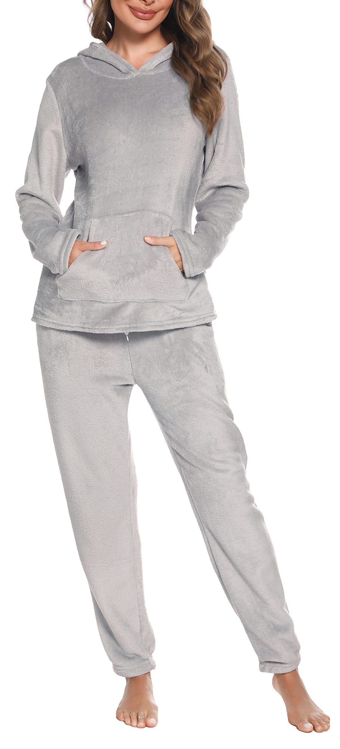 Lovasy Fleece Schlafanzug Damen Lang Winter Warmer Pyjama Set Flauschiger Frottee Schlafanzüge für D