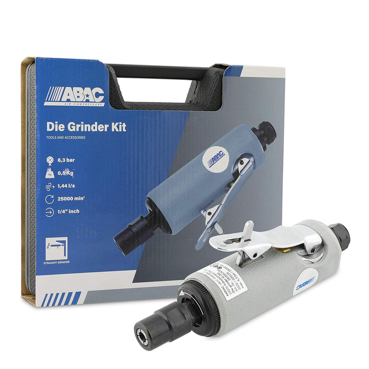 ABAC Druckluft-Geradschleifer für Kompressor G-201, Druckluftschleifer mit Gummigriff, 5 Schleifstif