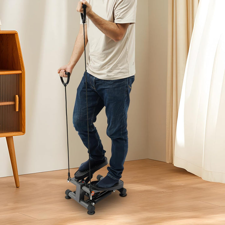 Twist Stepper mit Zugseilen | Heimtrainer für Beine Po und Arme | Trainingsgerät mit LCD Display und