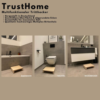 TrustHome Tritthocker Holz, Schemel, Fussbank, Fussstütze, Einstiegshilfe Badewanne/Dusche/Bett/Wohn