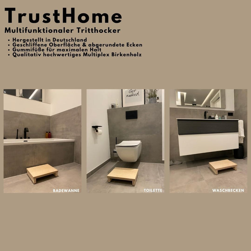 TrustHome Tritthocker Holz, Schemel, Fussbank, Fussstütze, Einstiegshilfe Badewanne/Dusche/Bett/Wohn