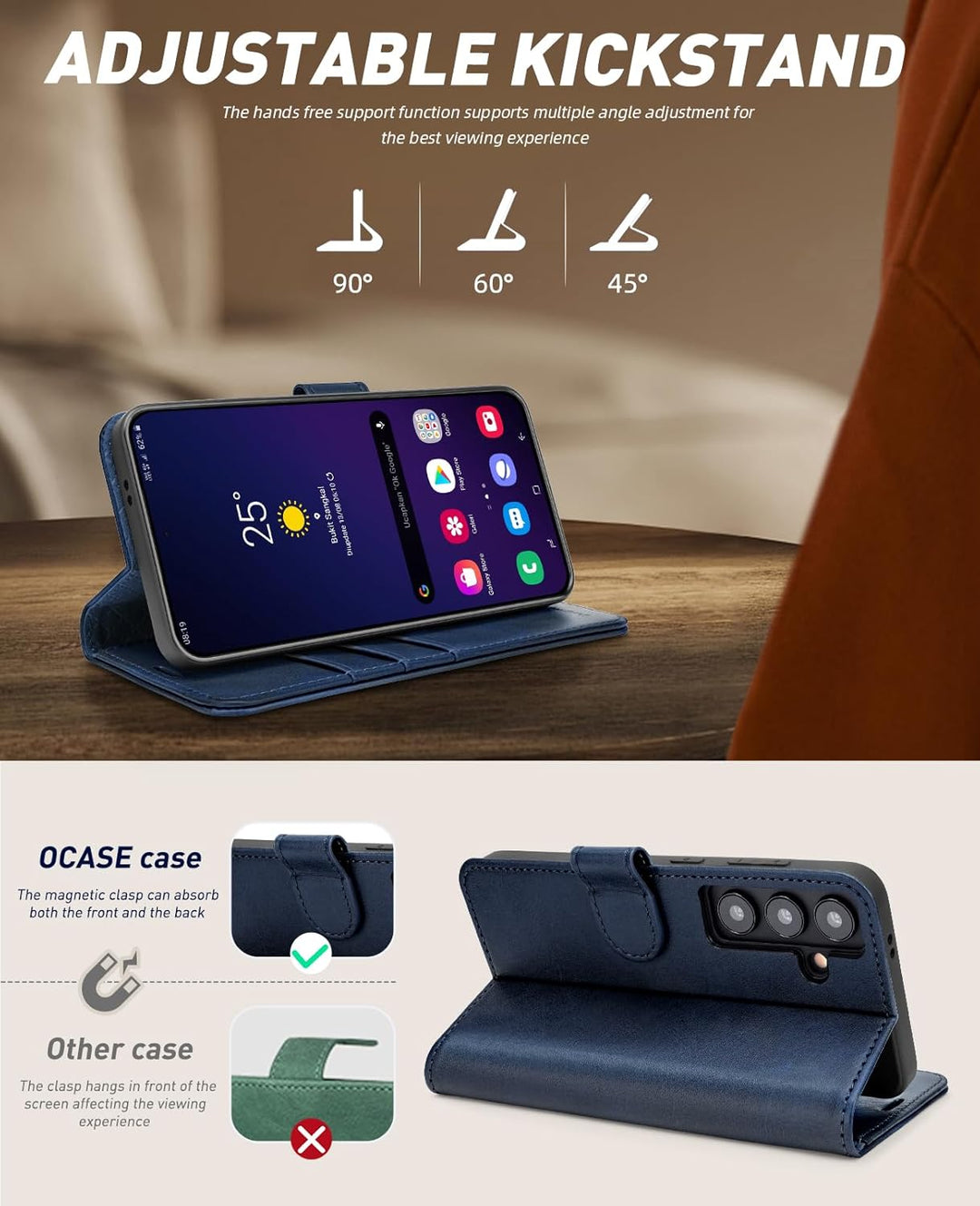 OCASE Handyhülle für Samsung Galaxy S24 5G Hülle Premium Leder Flip Klappbare Klapphülle Stossfeste