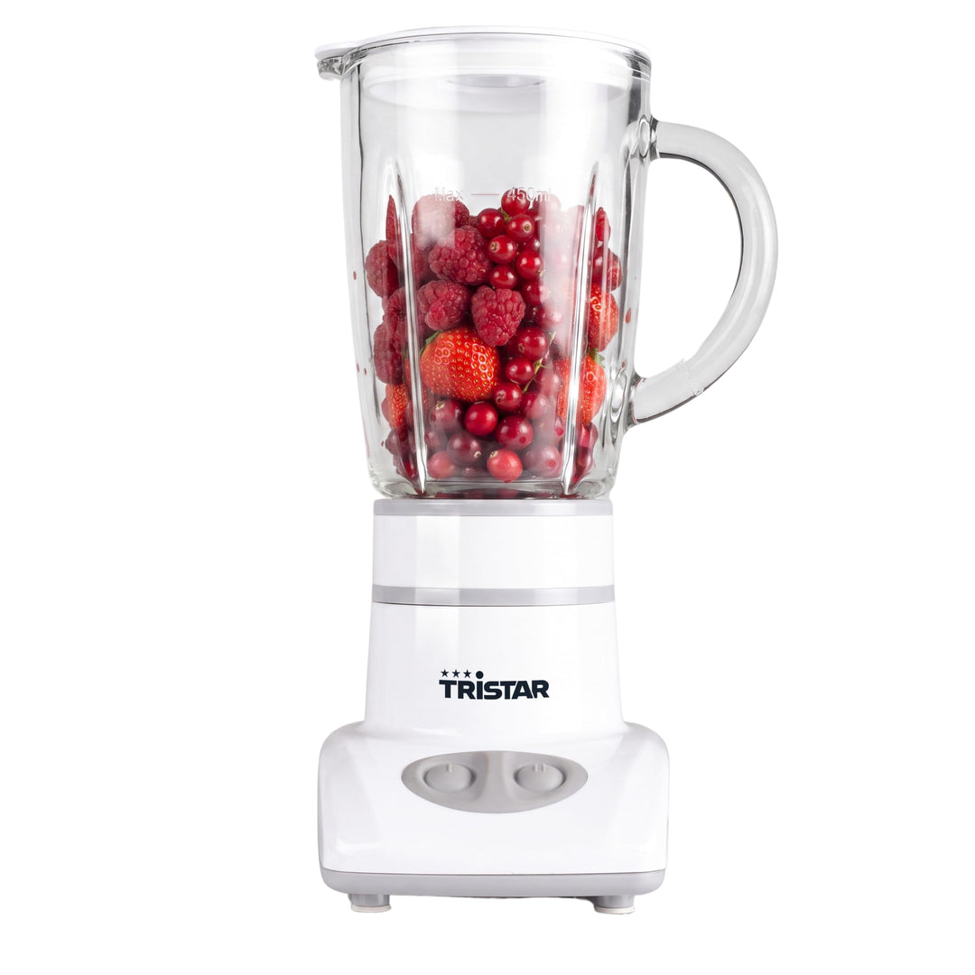Tristar BL-4431 Mixer – Edelstahlklingen – 2 Geschwindigkeiten - 450 ml Glaskanne - Kompakt