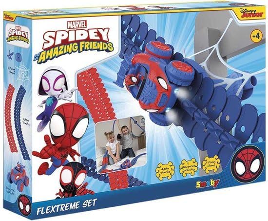 Smoby Toys - Spidey FleXtreme Rennbahn-Set (blau-rot) - flexible Kinder-Rennbahn inkl. 184 Schienent