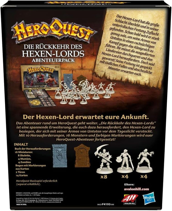 Avalon Hill HeroQuest Die Rückkehr des Hexen-Lords Abenteuerpack, Dungeon Crawler Spiel ab 14 Jahren