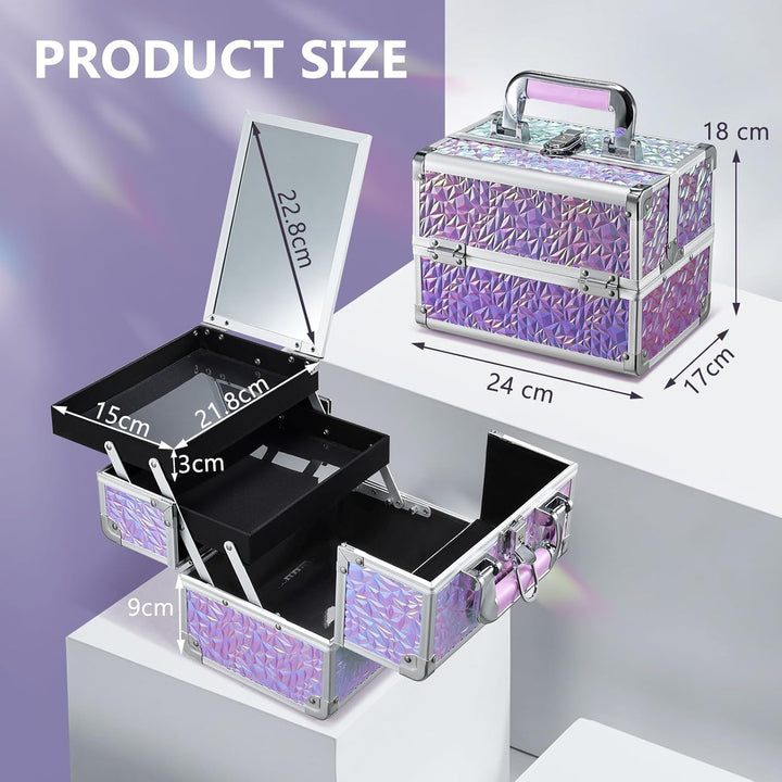 Kosmetikkoffer Schminkkoffer Leer Make up Koffer mit Spiegel Abschliessbare Beauty Case Nagelkoffer