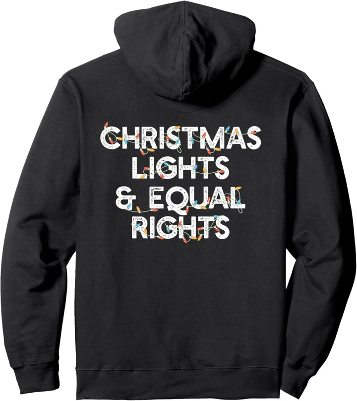 Weihnachtsbeleuchtung und Äqual-Rights, Feministische Weihnachtsmeme auf der Rückseite Pullover Hood