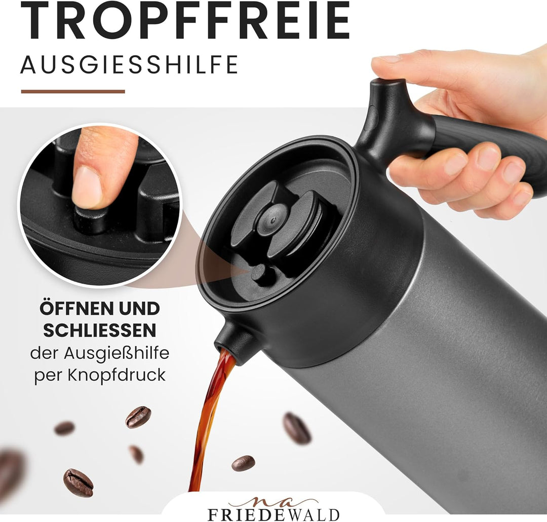 Friedewald® Thermo French Press - für Kaffee & Tee - 1L/8 Tassen - für Camping und Zuhause - doppelw