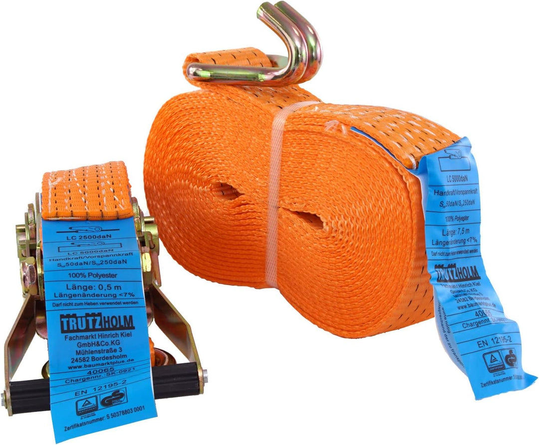 TRUTZHOLM 4 X Spanngurte mit Ratsche Zurrgurte 8m 5000kg 50mm 2 teilig TÜV/GS 5000 daN Doppelhaken b