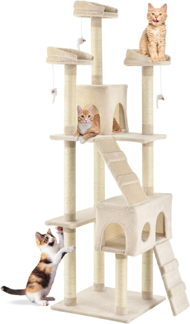 Juskys XXL Kratzbaum Amy beige — Katzenbaum mit Höhlen, Liegeflächen, Leitern & Sisal-Stämmen — Stab