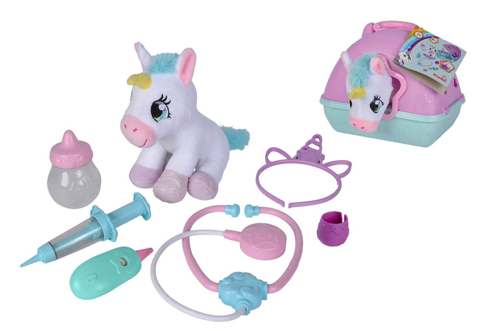 Simba 105542140 - Doktorkoffer mit Plüsch Einhorn, 20cm, Koffer 23x20cm zum Aufklappen, ab 3 Jahre