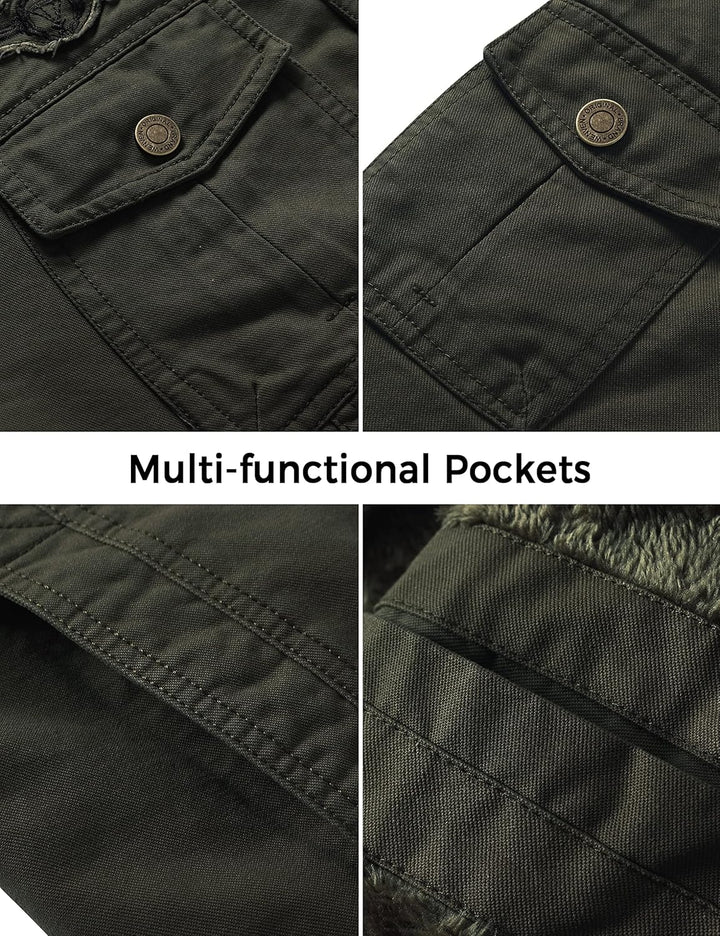 WenVen Herren Klassisch übergangsjacke Winter Warme Jacke Lässige Outdoor Winddichter Mäntel Verdick