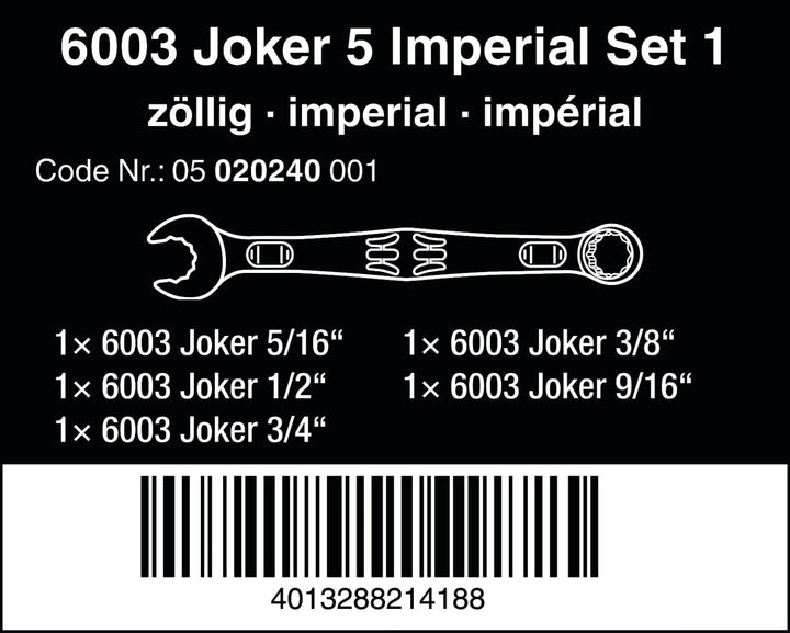 Wera - 05020229001 - Ringmaulschlüssel Satz, 6003 Joker 4 Imperial Set 1, 4-teilig, Imperial