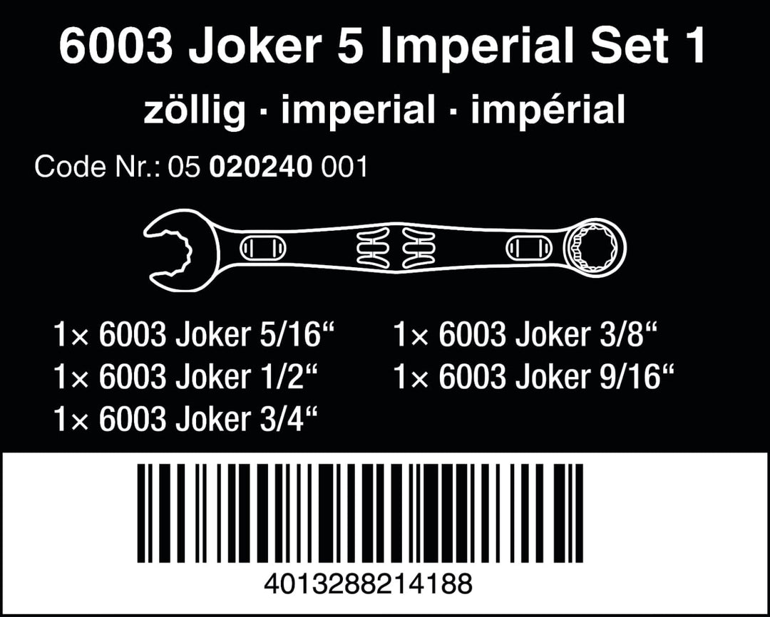 Wera - 05020229001 - Ringmaulschlüssel Satz, 6003 Joker 4 Imperial Set 1, 4-teilig, Imperial