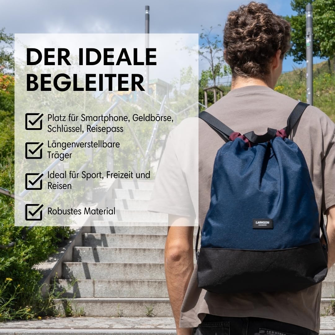 LARKSON Turnbeutel Damen &amp; Herren Grau - No 7 - Rucksack Damen für Sport und Festival - Beutel Rucks