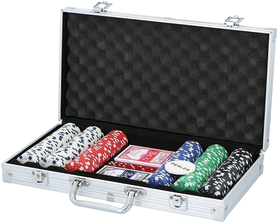 Pokerset Komplett – Pokerkoffer mit 300 Pokerchips und Pokerkarten – Pokerkarten für Kinder und Erwa