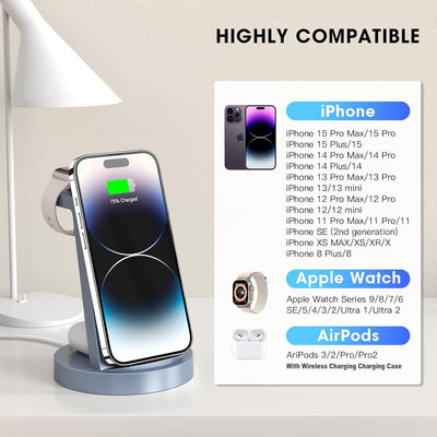 3 in 1 iPhone Ladestation Kabelloses Ladegerät für Apple - Wireless Charger für iPhone 16 15 14 13 1