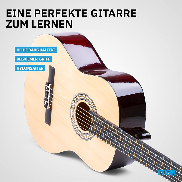 MAX SoloArt - 4/4 Akustik Gitarre für Anfänger Einsteiger Erwachsene - Akustikgitarre inkl. Tasche,