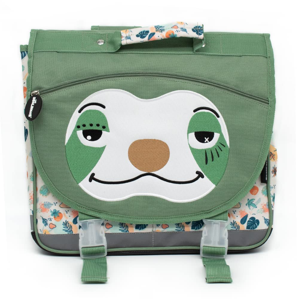 Les Deglingos Schulranzen, 35 cm, Chillos le Faultier, Grün, Grundschule, 35 cm, grün, 35 x 29 x 13,