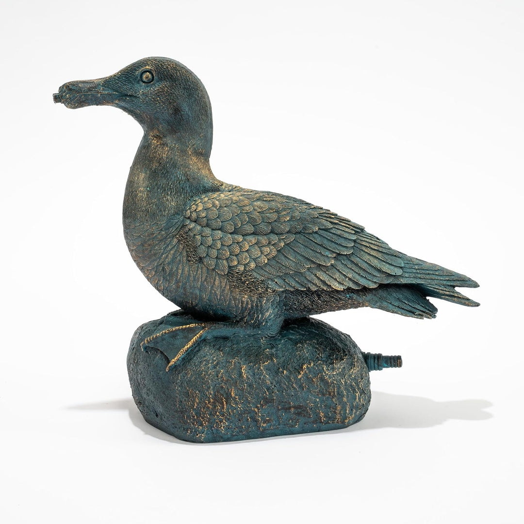 Esotec Wasserspeier-Figuren Ente Samuel, Einzelfigur mit Schlauch, Teichfigur, Brunnenfigur, Wassers