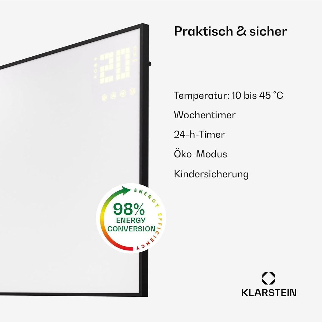 Klarstein Infrarotheizung mit Thermostat, 600W Elektroheizung, Smart Home Infrarotheizung zur Wandmo