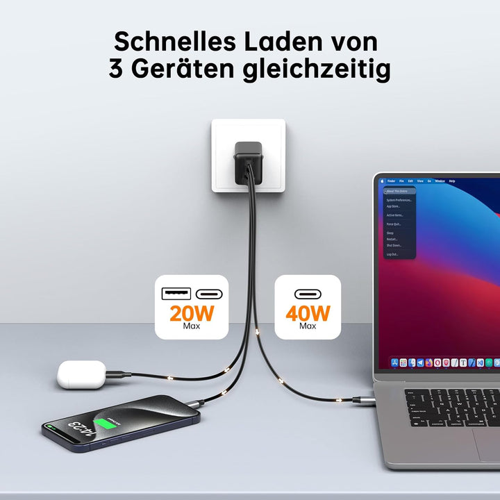 NOVOO 67W USB C Ladegerät GaN Ⅲ USB C Netzteil Schnellladegerät Kompaktes Reisen kompatibel MacBook