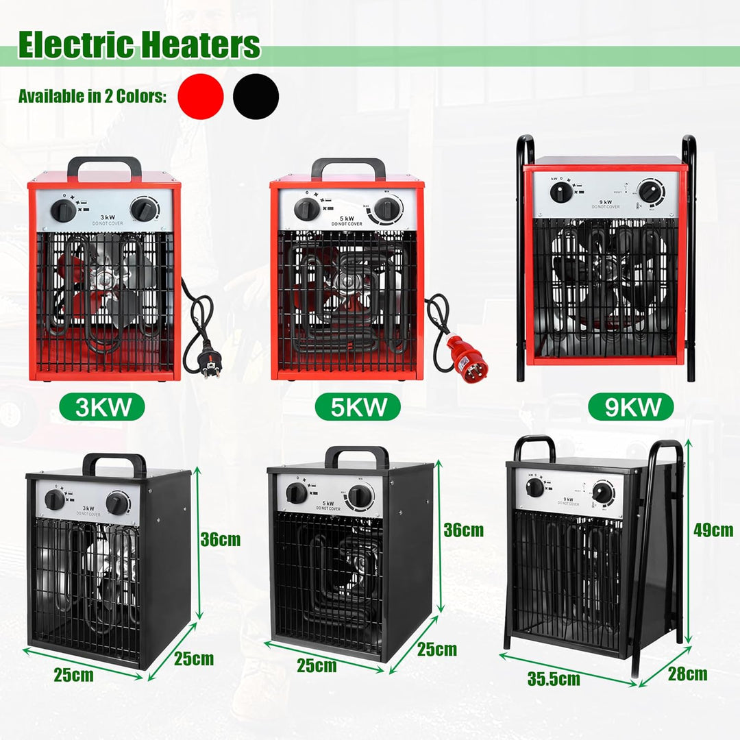 5 kW Elektrische Heizgeräte Heizlüfter mit 4 Einstellbarer Heizstufen Überlastschutz Garten Elektroh