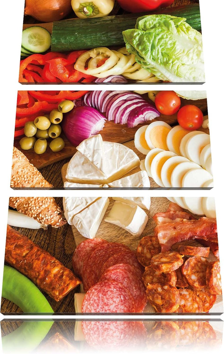 Pixxprint Brot Brötchen Frühstück Bäcker Milch Weizen 3-Teiler Leinwandbild 120x80 Bild auf Leinwand