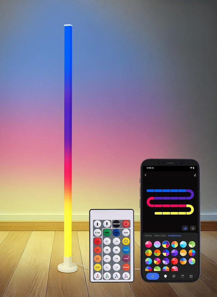 Luminea Home Control Steh Eck Leuchte: 2er-Set Smarte WLAN-Standleuchte mit RGB-IC-LEDs, App, 10 W,