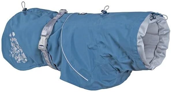 Hurtta Monsoon Hunderegenmantel, Wasserdicht Regenjacke für Hunde mit Reflektoren, Blau 45 cm Heidel