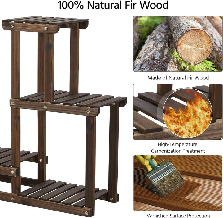 Yaheetech Pflanzenregal Holz, Blumenregal mit 4 Ebenen, Blumenständer Garten, Pflanzentreppe mehrstö