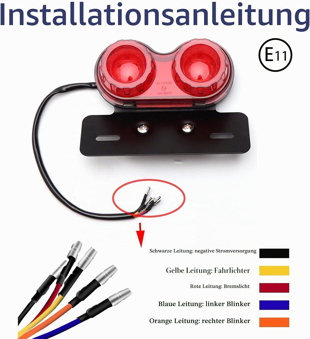 JMTBNO Motorrad Rücklicht LED Bremslicht Blinker Kennzeichnenleuchte mit Nummernschildhalter Univers