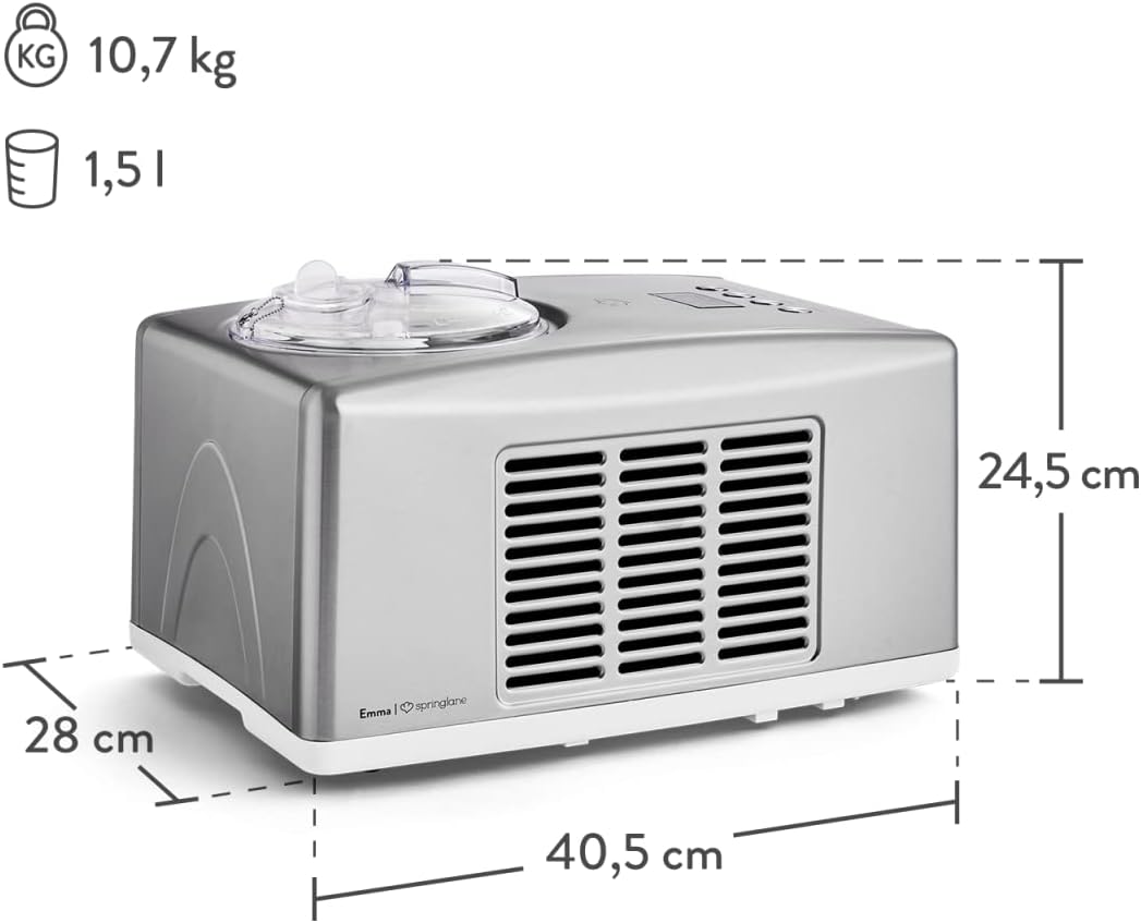 SPRINGLANE Eismaschine Emma 1,5 L mit selbstkühlendem Kompressor 150 W, aus Edelstahl mit entnehmbar