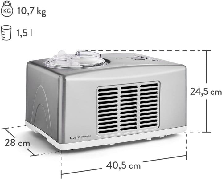 SPRINGLANE Eismaschine Emma 1,5 L mit selbstkühlendem Kompressor 150 W, aus Edelstahl mit entnehmbar