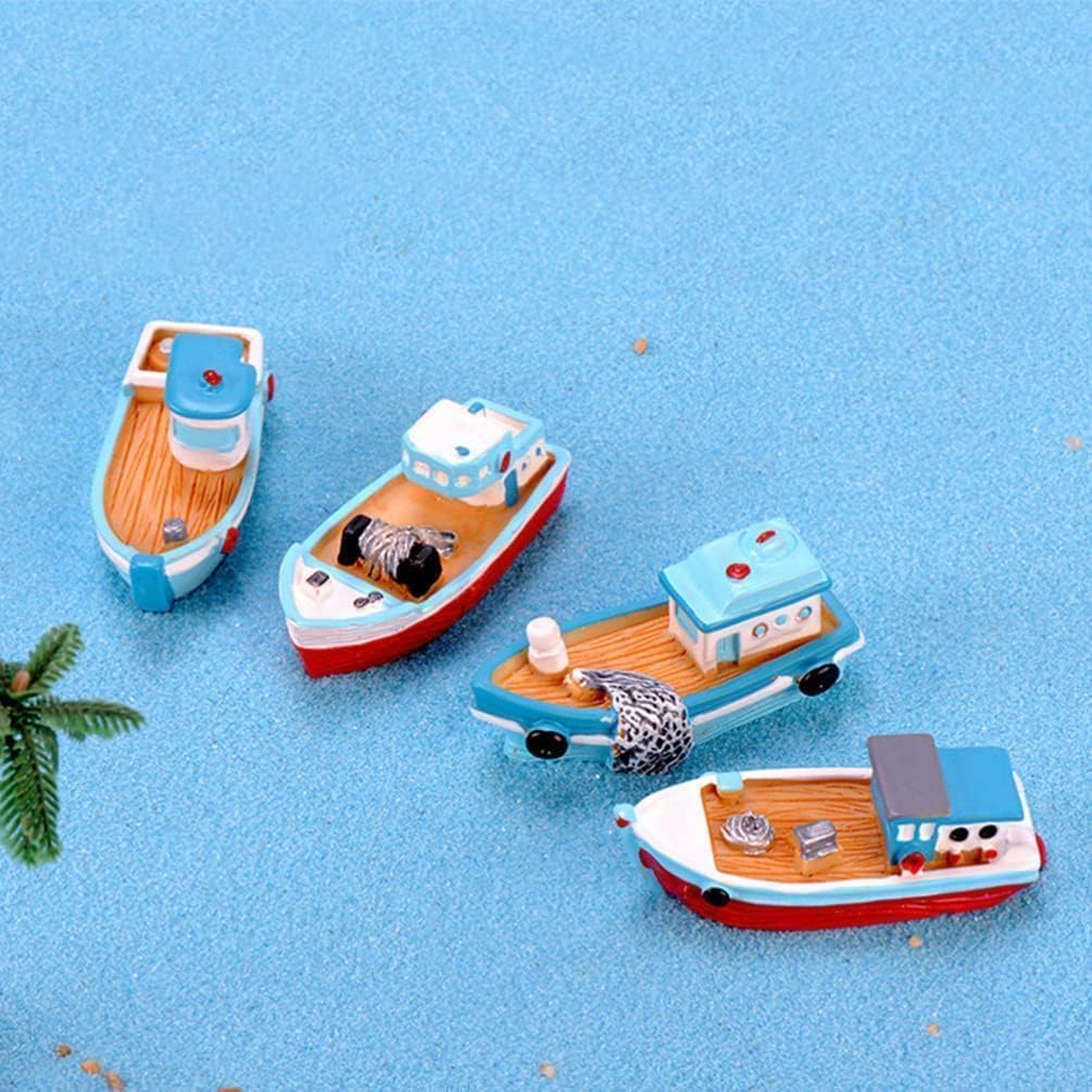 2 Stück bunte Miniatur-Puppenhausboote, Mini-Angelboot, Modell mediterrane Dekoration, Kunstharz, De