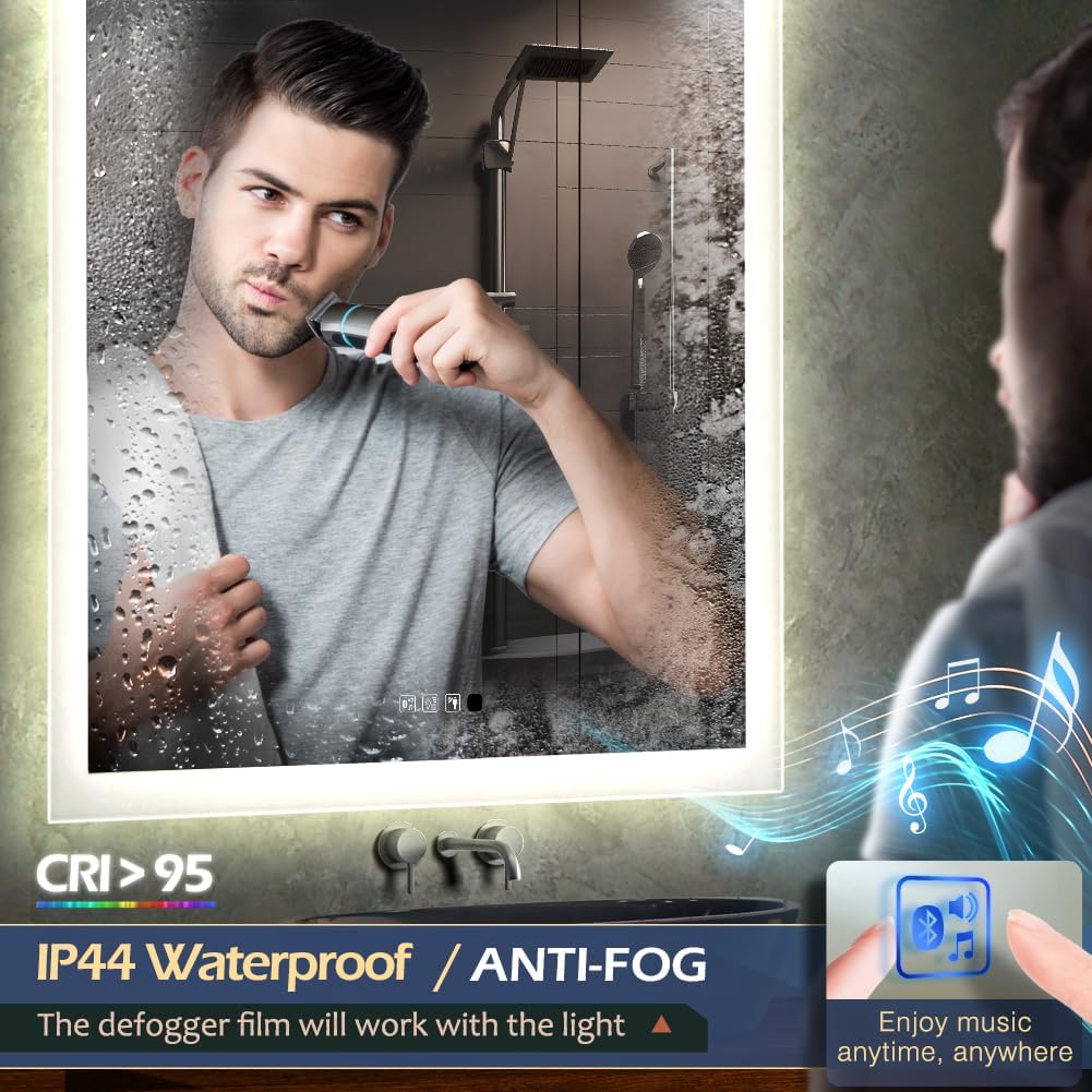GANPE LED Badezimmerspiegel, Schminkspiegel Wandmontage, menschliche Induktion, Bluetooth, Anti-Besc