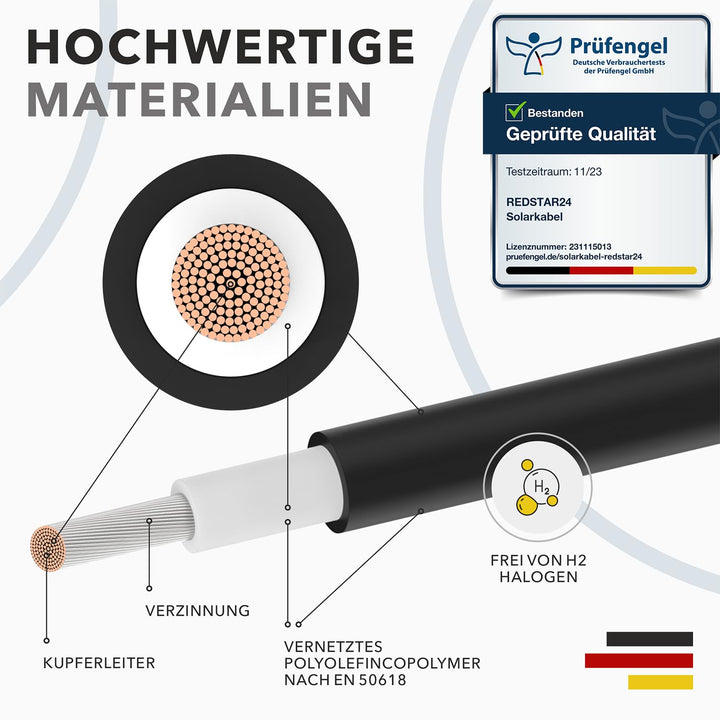 RedStar24 Solarkabel 6mm² Schwarz - 100m - TÜV-zertifiziert - UV-beständig, flexibel, Photovoltaik ,